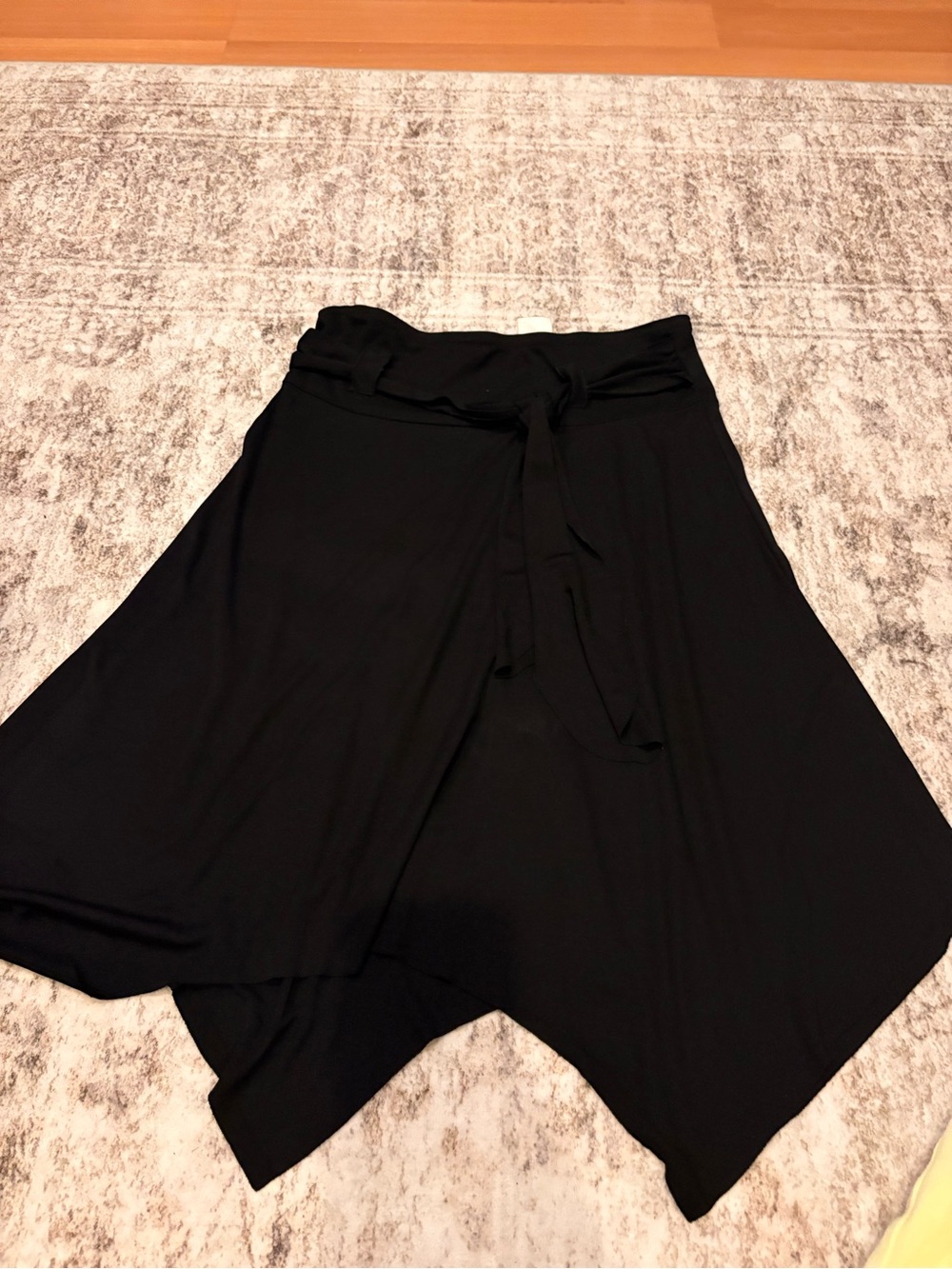 Wrapper Black Asymmetrical Wrap Skirt with Tie Waist